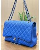 CHANEL MAXI CLASSIC SINGLE FLAP BAG IN ELECTRIC BLUE CAVIAR LEATHER WITH SILVER HARDWARE 