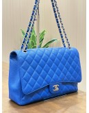 CHANEL MAXI CLASSIC SINGLE FLAP BAG IN ELECTRIC BLUE CAVIAR LEATHER WITH SILVER HARDWARE 