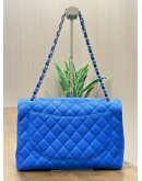 CHANEL MAXI CLASSIC SINGLE FLAP BAG IN ELECTRIC BLUE CAVIAR LEATHER WITH SILVER HARDWARE 