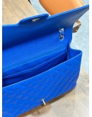 CHANEL MAXI CLASSIC SINGLE FLAP BAG IN ELECTRIC BLUE CAVIAR LEATHER WITH SILVER HARDWARE 