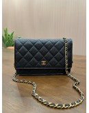 CHANEL CLASSIC WALLET ON CHAIN IN CAVIAR LEATHER & GOLD HARDWARE 