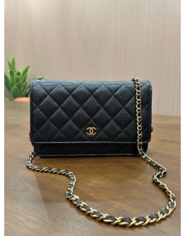 CHANEL CLASSIC WALLET ON CHAIN IN CAVIAR LEATHER & GOLD HARDWARE 