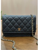 CHANEL CLASSIC WALLET ON CHAIN IN CAVIAR LEATHER & GOLD HARDWARE 
