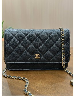 CHANEL CLASSIC WALLET ON CHAIN IN CAVIAR LEATHER & GOLD HARDWARE 
