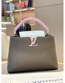 LOUIS VUITTON CAPUCINE BB TOP HANDLE HANDBAG IN TAUPE PEBBLED TAURILLION LEATHER