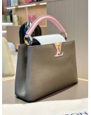 LOUIS VUITTON CAPUCINE BB TOP HANDLE HANDBAG IN TAUPE PEBBLED TAURILLION LEATHER