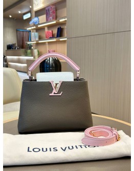 LOUIS VUITTON CAPUCINE BB TOP HANDLE HANDBAG IN TAUPE PEBBLED TAURILLION LEATHER