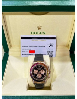 ROLEX DAYTONA REF 116518 18K 750 ROSE GOLD UPGRADE 116595RBOW RAINBOW SAPPHIRE BLACK DIAL 40MM AUTOMATIC WATCH
