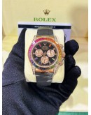 ROLEX DAYTONA REF 116518 18K 750 ROSE GOLD UPGRADE 116595RBOW RAINBOW SAPPHIRE BLACK DIAL 40MM AUTOMATIC WATCH