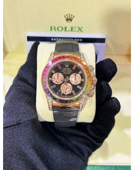 ROLEX DAYTONA REF 116518 18K 750 ROSE GOLD UPGRADE 116595RBOW RAINBOW SAPPHIRE BLACK DIAL 40MM AUTOMATIC WATCH