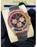 ROLEX DAYTONA REF 116518 18K 750 ROSE GOLD UPGRADE 116595RBOW RAINBOW SAPPHIRE BLACK DIAL 40MM AUTOMATIC WATCH