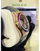 ROLEX DAYTONA REF 116518 18K 750 ROSE GOLD UPGRADE 116595RBOW RAINBOW SAPPHIRE BLACK DIAL 40MM AUTOMATIC WATCH