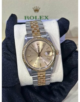 ROLEX DATEJUST 36 HALF 18K 750 YELLOW GOLD RED. 16233 CHAMPAGNE GOLD DIAL 36MM AUTOMATIC WATCH 