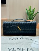 BOTTEGA VENETA ANDIAMO LONG CLUTCH IN BLACK SIGNATURE INTRECCIATO WOVEN LEATHER WITH GOLD HARDWARE 