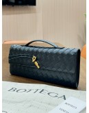 BOTTEGA VENETA ANDIAMO LONG CLUTCH IN BLACK SIGNATURE INTRECCIATO WOVEN LEATHER WITH GOLD HARDWARE 