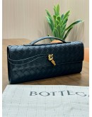 BOTTEGA VENETA ANDIAMO LONG CLUTCH IN BLACK SIGNATURE INTRECCIATO WOVEN LEATHER WITH GOLD HARDWARE 