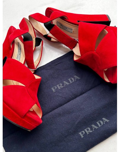 PRADA PLATFORM IN RED SUEDE LEATHER