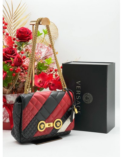 VERSACE MULTICOLOUR QUILTED LEATHER PATCHWORK ICON SHOULDER BAG 