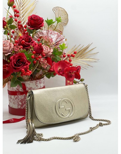 GUCCI SOHO CHAIN METALLIC LEATHER CROSSBODY BAG