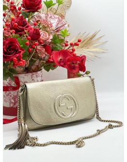 GUCCI SOHO CHAIN METALLIC LEATHER CROSSBODY BAG