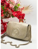 GUCCI SOHO CHAIN METALLIC LEATHER CROSSBODY BAG