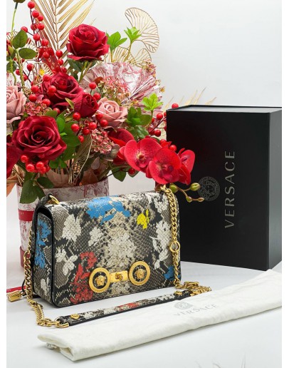 VERSACE FLORAL PHYTON PRINT CROSSBODY BAG