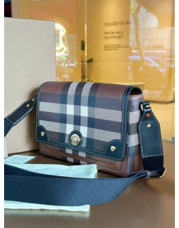 BURBERRY NOTE CROSSBODY BAG IN DARK BROWN PRINT LEATHER