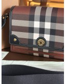 BURBERRY NOTE CROSSBODY BAG IN DARK BROWN PRINT LEATHER
