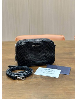 PRADA BLACK WATERSNAKE MINI CAMERA BAG    