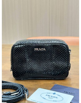PRADA BLACK WATERSNAKE MINI CAMERA BAG    