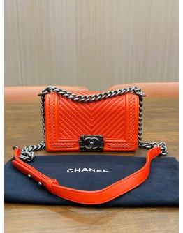 CHANEL SMALL BOY FLAP BAG IN TANGERINE ORANGE