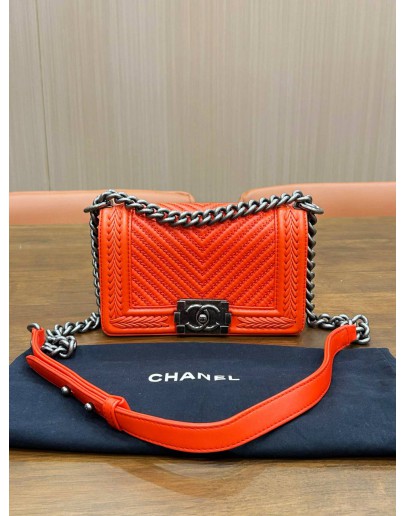 CHANEL SMALL BOY FLAP BAG IN TANGERINE ORANGE
