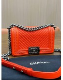 CHANEL SMALL BOY FLAP BAG IN TANGERINE ORANGE