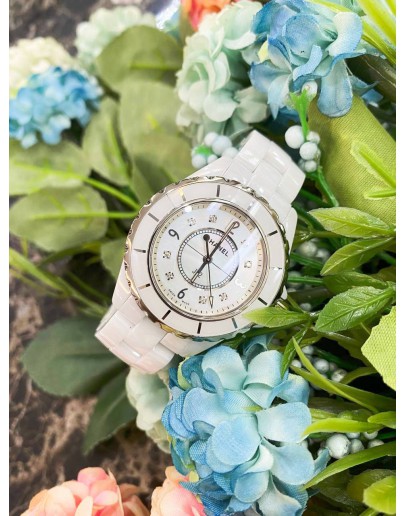 CHANEL J12 WHITE MOTHER OF PEARL WITH DIAMOND WATCH 