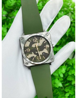 BELL & ROSS BR S GREEN CAMO 39MM QUARTZ WATCH 