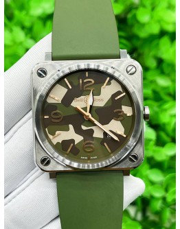 BELL & ROSS BR S GREEN CAMO 39MM QUARTZ WATCH 