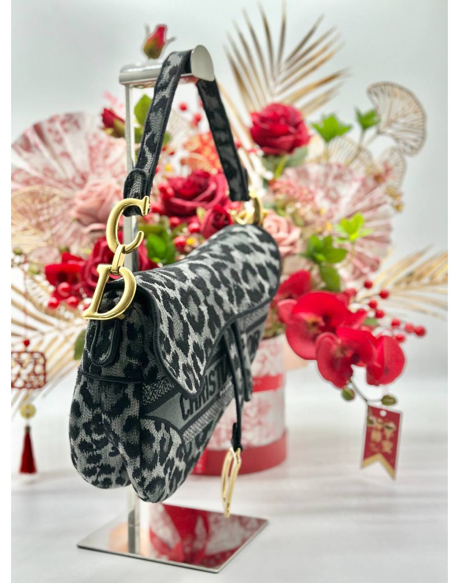 Christian Dior Bag, Leopard & Ostrich-Trimmed Saddle Bag