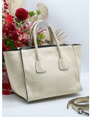 PRADA 2WAY TWIN POCKET TOTE WITH WHITE LEATHER BAG 