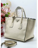 PRADA 2WAY TWIN POCKET TOTE WITH WHITE LEATHER BAG 