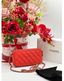 CHANEL RED CAVIAR LEATHER DOUBLE ZIP CLUTCH AND WOC BAG 