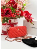 CHANEL RED CAVIAR LEATHER DOUBLE ZIP CLUTCH AND WOC BAG 