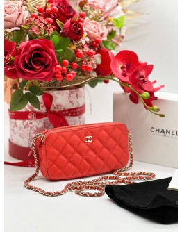 CHANEL RED CAVIAR LEATHER DOUBLE ZIP CLUTCH AND WOC BAG 