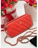 CHANEL RED CAVIAR LEATHER DOUBLE ZIP CLUTCH AND WOC BAG 