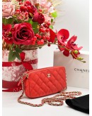 CHANEL RED CAVIAR LEATHER DOUBLE ZIP CLUTCH AND WOC BAG 