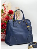 PRADA BLUE SAFFIANO LUX LEATHER TOTE BAG WITH STRAP 