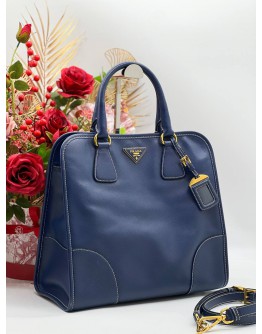 PRADA BLUE SAFFIANO LUX LEATHER TOTE BAG WITH STRAP 