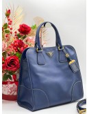 PRADA BLUE SAFFIANO LUX LEATHER TOTE BAG WITH STRAP 