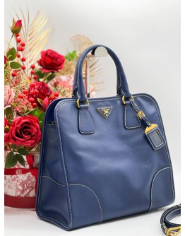 PRADA BLUE SAFFIANO LUX LEATHER TOTE BAG WITH STRAP 