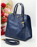 PRADA BLUE SAFFIANO LUX LEATHER TOTE BAG WITH STRAP 