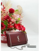 YSL YVES SAINT LAURENT MEDIUM KATE IN MARRON SILVER CHAIN BAG 